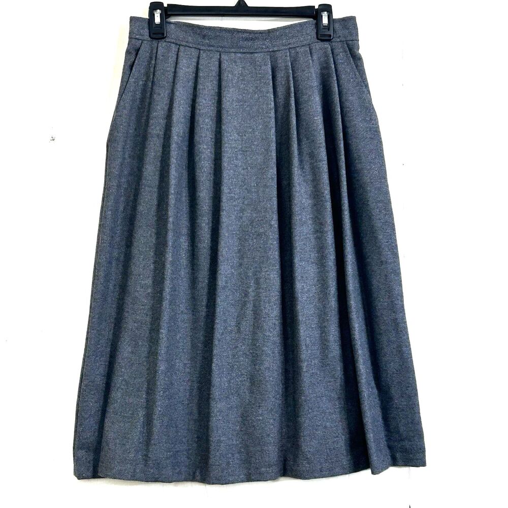 Vintage 80s Claude Women's Gray Pleated Midi Skirt Size 14 Pockets Formal Skirt.